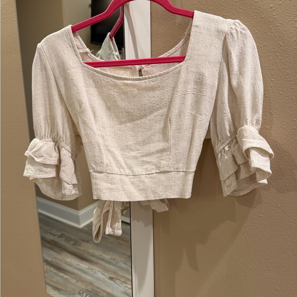 U.S. Army Cream Ruffle Sleeve Blouse